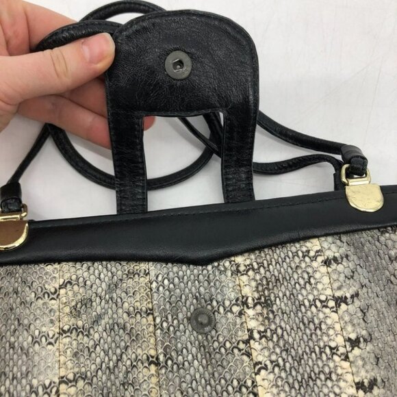 Snakeskin  top clasp shoulder bag tan black - Picture 7 of 13